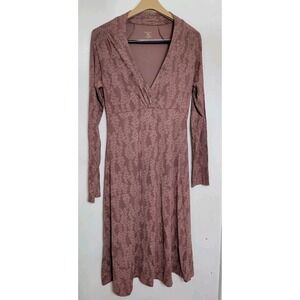 Patagonia Print Dress Womens Medium Dusty Pink Midi Moisture Wick Long Sleeve